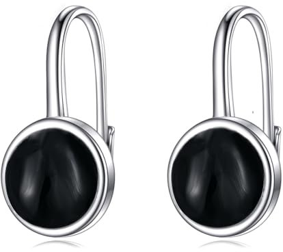 POPLYKE Schwarzer Turmalin Ohrringe für Frauen Sterling Silber Schwarzer Turmalin Leverback Ohrringe Schwarzer Turmalin Schmuck Geschenk für Frauen