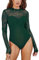 MAYFASEY Women's Floral Lace Bodysuit Mock Neck Long Sleeve Sheer Mesh Bodysuits Going Out Tops, Green, XL