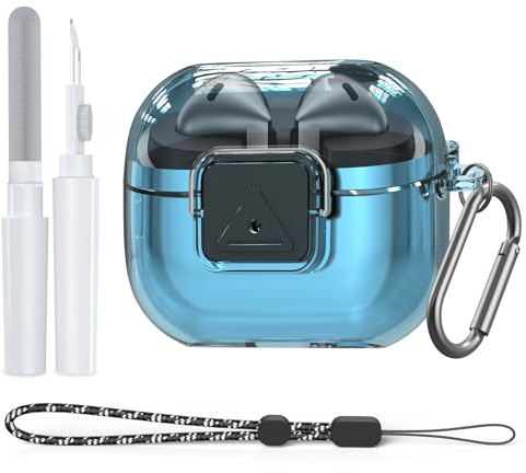 Kompatibel mit Samsung Galaxy Buds 3 Pro | Galaxy Buds 3 (2024), transparente Hülle mit Karabiner, hochwertige TPU-Switch-Hülle (Transparentes Blau)