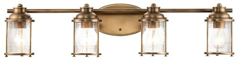 Spiegelleuchte Glas Metall 85,8 cm breit XXL IP44 in Messing E27 4-flammig länglich Vintage Spiegel Licht Wandlampe Badezimmer Lampe