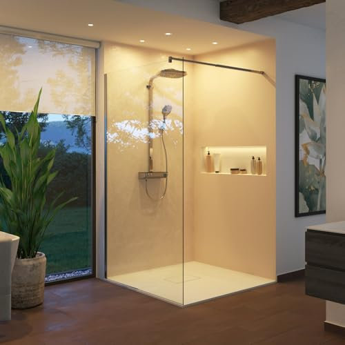 empasa Glas Duschwand Duschabtrennung Duschtrennwand für Walk-In Dusche mit Nanobeschichtung, 8 mm ESG-Sicherheitsglas, Zubehör chrom, Größe:100 x 200 cm, Glasfarbe:klarglas