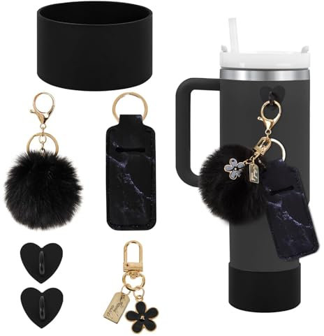 6 PCS Accessories Set for Stanley Cup, Stanley Cup Accessories, Stanley Cup Accessories Straw Cover, for Stanley Cup Boot, Siliocne Straw Covers Cap, Stanley-Charms for Stanley Cup 40oz (Black)
