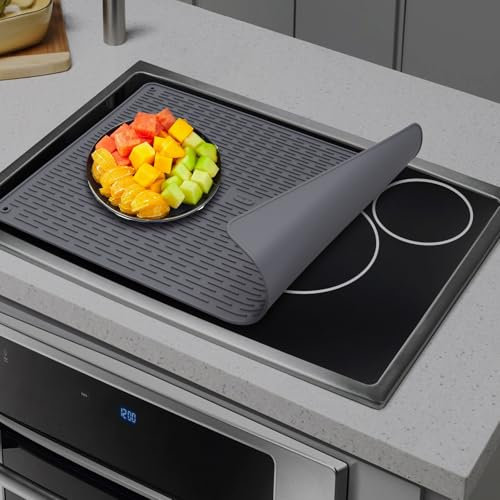 Herdplattenabdeckung für Elektroherd, Herdabdeckung, hitzebeständige Herdplatte, Silikon-Herdmatte für Glasplatte, Abtropfmatte für Küchentheke (Dunkelgrau 71x51cm)