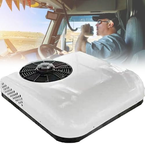 YANGYMM Aire Acondicionado de 12V/24V para Caravana, Aire Acondicionado de Techo de Caravana de CamióN EléCtrico Universal, para Minivans, Aire Acondicionado para Camiones Y VehíCulos,White-12V