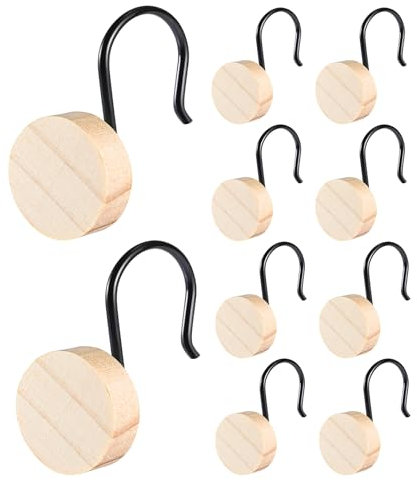 Akimomaty Lot de 12 crochets ronds décoratifs pour rideau de douche en métal pour tringle à rideau de douche, noir