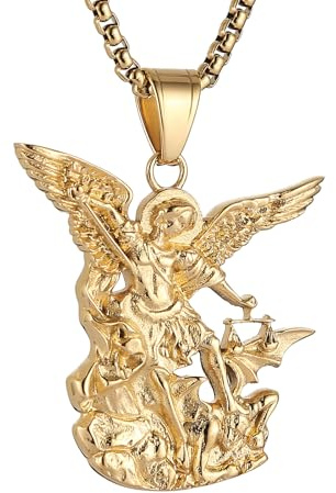 AsAlways St Michael the Archangel Necklace for Men, with 22+2 Rolo Chain
