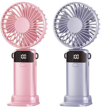 Somnr 2-Pack Handheld Fan Rechargeable with LED Display, Handheld/Neck/Desk 3 in 1 Personal Mini Fan, 5 Speed Portable Hand Held Fan, Adjustable Hand Fan for Indoor, Makeup, Camp, Travel and Sport
