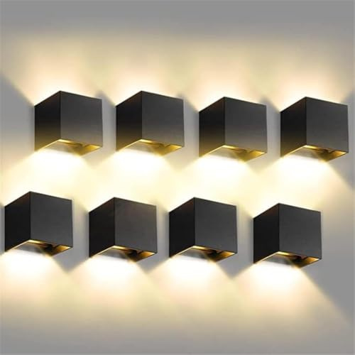 CANMEIJIA Außenwandleuchte 12W 3000K LED Wandlampe Schwarz IP65 Quadrat 8er