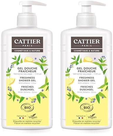 CATTIER Gel Douche Fraicheur Vegan Parfum Verveine sauvage Citrus BIO 1L​ (Lot de 2)