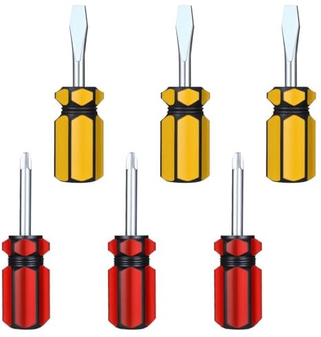 Oruola 6pcs Short Screwdriver Set, 2 Colors Short Handle Flathead Screwdriver, Small Pocket Short Phillips Head Screwdriver, for Door Handle Furniture Repair Sewing DIY Projects (8 cm Long)