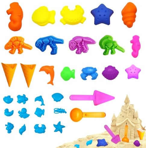 LUHOCIY 31 Piezas Sand Molde, Molde Playa Niños con Cubo, Paseos Familiares, Permite a Padres e Hijos Mejorar su Relación y Fomentar la Creatividad