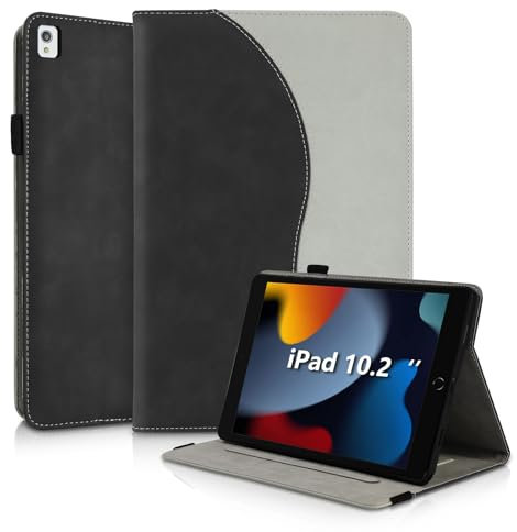 Succtopy Funda para iPad 10.2 Pulgadas (2021/2020/2019 Modelo, 9.ª/8.ª/ 7.ª Generación) Ultra Slim PU Protectora Carcasa con Función de Soporte Cover con Soporte Pencil iPad 9/8/7 Generación Negro