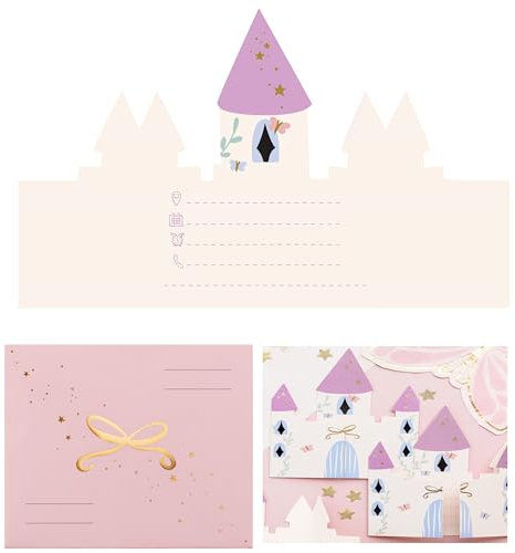 HIKIhooray Einladungskarten Kindergeburtstag Prinzessin – 6er Set – 12,5 × 15,5 cm – Burg-Einladungen mit Umschlägen – Märchenhafte Einladungskarten für Mädchen (Schloss)