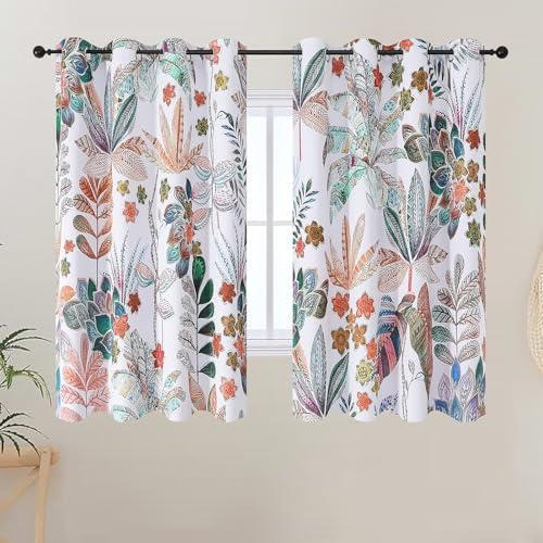 VEHEDE Raum abdunkelnde Vorhänge, Bunte Wärmeisolierte Gardinen Öse gedruckt Blatt Muster Vorhang für Schlafzimmer H 137 x B 132 cm