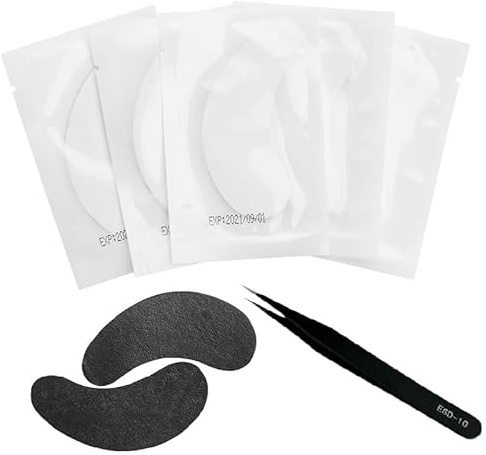 ZRUEWOT 50 Paare Augenpads für WimpernverläNgerung mit Pinzette Lash Extension WimpernverläNgerung Pad Augen Pads Wimpern Pads Eye Gel Patch für WimpernverläNgerungen Beauty-Tool (Schwarz)