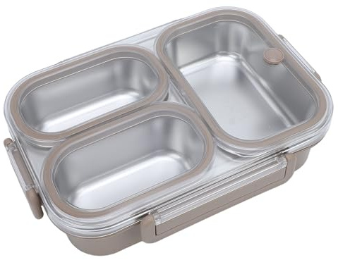 WPKD BLUEIY Contenitore portapranzo da 1,2 l, in acciaio inox 304, 3 scomparti, scaldavivande portatile staccabile, cachi, ideale per i pasti in viaggio