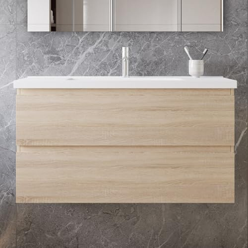 Acezanble Mueble de Baño. 99 x 44,5 x 52 cm. Armario de Baño con Lavabo 2 Cajones y Lavabo de cerámica.Roble
