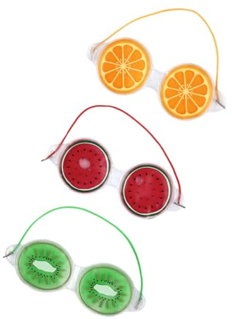 MOTHNUR 3 Stück Teiliges Wiederverwendbare Kühlende Augenpads aus PVC Gel Cartoon Früchte Design Wassermelone Zitrone Kiwi Lindert Augenmüdigkeit Kaltkompresse gegen Schwellungen und