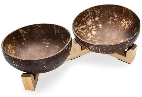 EAAGD Lot de 2 gamelles pour chien faites à la main en coquille de noix de coco naturelle, respectueuses de l'environnement, faciles à nettoyer et durables