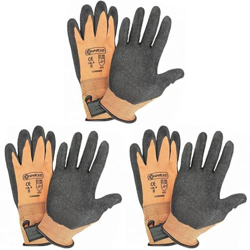 Connex COX938608 Handschuhe mit Klettverschluss, Gr. 8, Orange/Grau, Größe 8 (3er Pack)