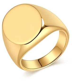 Ayoiow Ring Gold Wolfram für Herren, Ring Herren Wolfram Mann Poliertes Siegel Wolframstahl Kein Edelstein Gold Größe 65 (20.7)