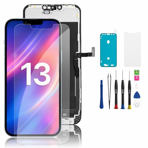 Hoonyer Display Set di Ricambio per iPhone 13 Display, Schermo 3D Touch con Cornice e digitalizzatore, con Strumento di Riparazione, Adesivo Impermeabile e Protezione Schermo Kit di riparazione