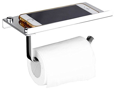 Toilet Paper Roll Holder Stainless Steel Wall Mounted Bathroom Tissue Storage with Phone Holder Shelf Stand