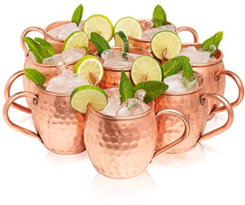 Kitchen Science Moscow Mule Hammered Copper 16 Ounce Drinking Mug, Set of 8 (8)
