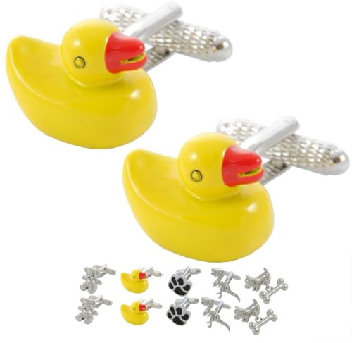 COLLAR AND CUFFS LONDON Manschettenknöpfe Herren Lustig - Mit Box - Ente - Langlebiges Messing - Gelbe und Rote Farben - Bad Fluss Spaß Spielzeug Badezimmer - EIN Paar