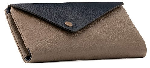Otto Angelino Echtleder Brieftasche im Briefumschlag-Design mit Smartphone-Fach - RFID Schutz - Unisex (Navy Blau & Nerz Farbe)