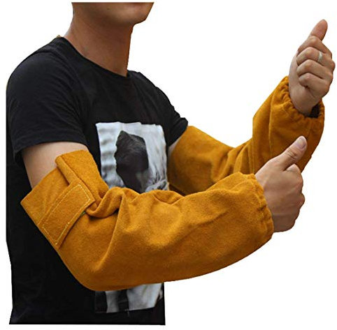 CPTDCL Cuero Mangas de brazo de soldadura resistentes al calor Manguito elástico Trabajo de seguridad Protección de brazo de protección resistente a las chispas