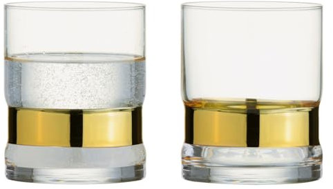 Anton Studio Designs SoHo Handmade DOF Tumblers for Whiskey, Spirits or Water - 350 ml - Gold - Set of 2 Elegant Drinking Glasses