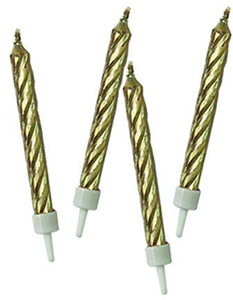 Procos 89173 - Geburtstagskerzen mit Halterung, Gold, 10er Set mit Halter, Tortenkerzen, Geburtstag