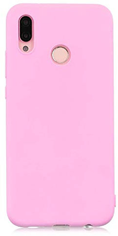 cuzz Cover per Huawei P20 Lite+(1 pezzi proteggi schermo in vetro temperato) Tinta unita Premium flessibile in silicone TPU custodia sottile ultra leggera antiscivolo anti-shock (rosa scuro)