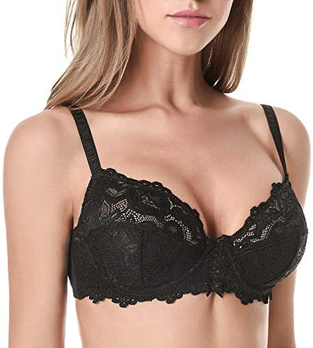 Wingslove Damen BH aus floraler Spitze Lace BH Bügel BH Ungepolstert Soft Cup Vollschalen