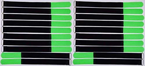 20x 30 cm x 25 mm wiederverschließbare Klett-Kabelbinder NEON GRÜN mit Metall-Öse - Kabel-Klettband 300 mm wiederverwendbar