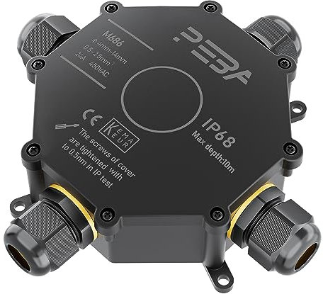 PEBA Abzweigdose IP68, Abzweigkasten, Wasserdichte Kabelverbinder, Aufputz Verteilerdose Außen Wasserdicht 4-Wege für 4-14 mm Kabeldurchmesser Anschlussdose, Klemmkasten, Abzweigdose schwarz