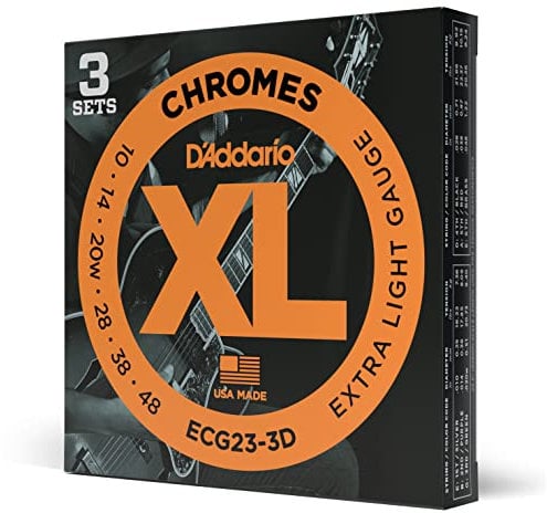 D'Addario ECG23 Chromes - Corde flatwound avvolte per chitarra elettrica, scalatura extra leggera, 10-48, 3 mute