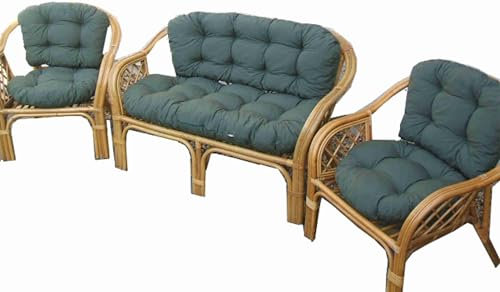 EIN Set Kissen für Ratan und passend für die meisten Dieser Art von Rattanmöbeln. 2 Sessel + Sofa. Hergestellt aus Baumwolle und POLYURETHAN-Schaum-GRANULAT (Khaki)