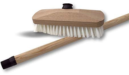 Balai Brosse Lave-Pont 22 cm en PPL Blanc | Lot de 3 | Manche Bois 1,25 m | Monture Bois | pour Laver récurer ponts terrasses carrelages sols Tapis | Douille vissante Plastique | Kibros 1111x3