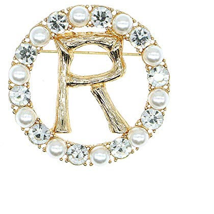 HSQYJ Broche tendance et élégante en perles de cristal ajourées en bambou avec lettres de l'alphabet pour mariage, fête, bijoux pour homme et femme, Perle Cristal Perle