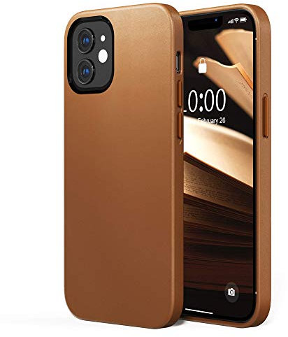 SURPHY Hülle Kompatibel mit iPhone 12 Leder Hülle, iPhone 12 Pro Hülle Kunstleder 6,1 Zoll, Kunstleder Hülle für iPhone 12/iPhone 12 Pro Case Dünne Handyhülle Slim (mit Mikrofaserfutter), Braun