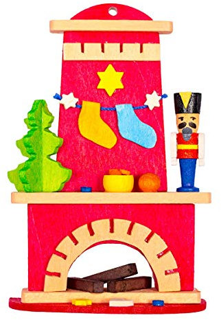 Graupner Holzminiaturen® | Christbaumschmuck Kamin mit Nußknacker aus Holz | Original Erzgebirgische Holzkunst® | Hochwertige Handarbeit | besondere Geschenkidee | Sammlerstück