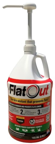 Flat Out Off Road Reifendichtmittel, Outdoor-Power-Equipment-Formel mit Ventilkern-Werkzeug, verhindert flache Reifen, repariert einen flachen Reifen, dichtet Lecks, enthält Kevlar, 3,8 l