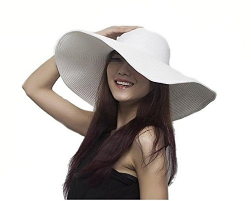 ericotry 1 x Sonnenhut mit breiter Krempe, faltbar, für den Sommer, UV-Schutz, Strandhut für Damen (weiß)