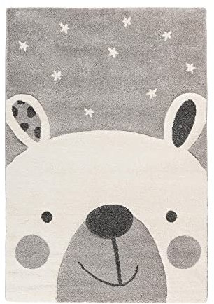 Qiyano Teppich für Kinderzimmer Spielmatte mit Tiermotiv Panda-Bär Bär Hase Pinguin Kinderteppich für Junge und Mädchen, Motiv: Bär, Farbe: Grau, Größe: 80 x 150 cm