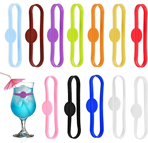 ZACUDA 12 Stück Bunte Glasmarkierer Weinglas Marker Silikon Glas Markierung Wiederverwendbare Cup Marker Trinken Marker für Party-Becher, Bierflasche, Cocktail