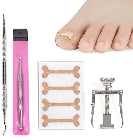 Ingrown Toenail Tools Kit, Stainless Steel Ingrown Toenail Corrector Toenail Treatment File Lifter, Toenail Correction Stickers, 4Pcs Professional Pedicure Tools for Ingrown Thick Nail (Silver)
