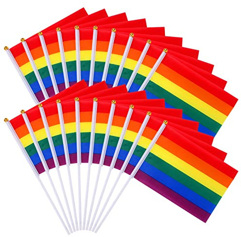 MOOOT 60 Piezas Banderas Orgullo Gay LGBT, Pequeña Banderas del Arco Iris, Banderas Mano para Decoraciones Mes Orgullo, Banderas de Decoración Día Orgullo, Accesorios para Orgullo LGBTQ