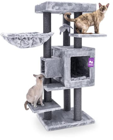 Petrebels Arbre à Chat Cleopatra 134 cm, Couleur Gris, Arbre à Chat Design doté Les Poteaux de Ø 9 cm de Sisal Naturel